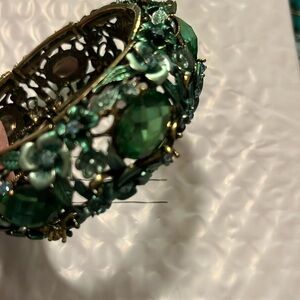 Elegant Vintage Green Gemstone Floral bracelet, roses and greenery